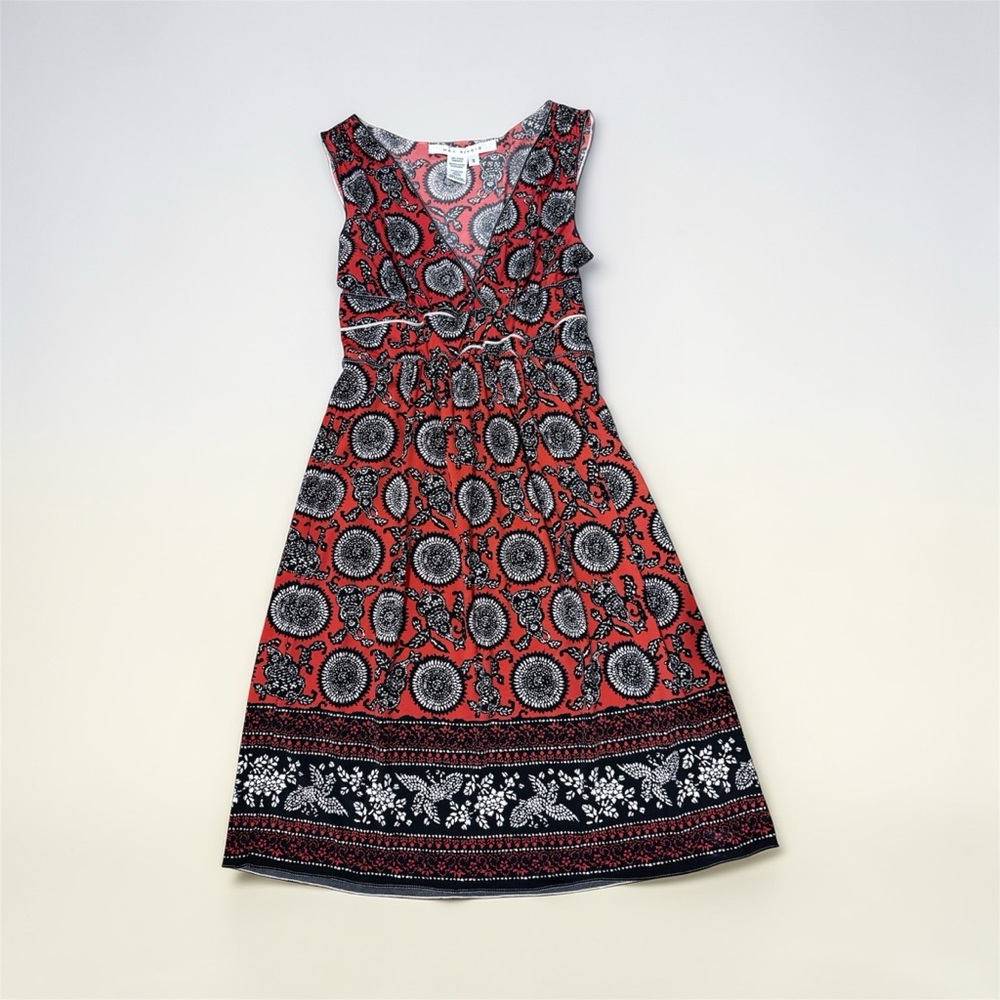 Max Studio Red & Black Sleeveless Printed Midi Dress